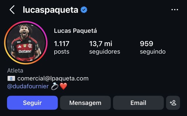 Perfil de Lucas Paquetá no Instagram