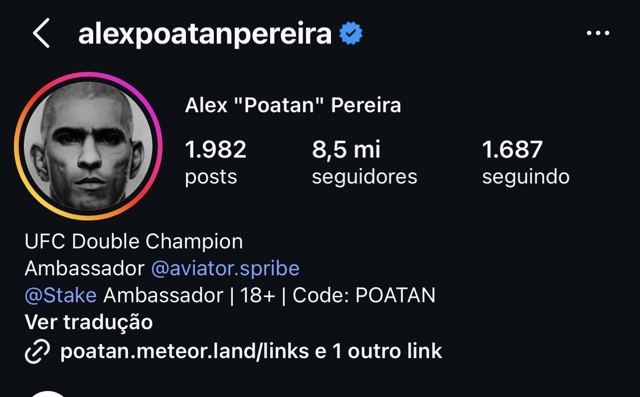 Perfil de Alex Poatan no Instagram