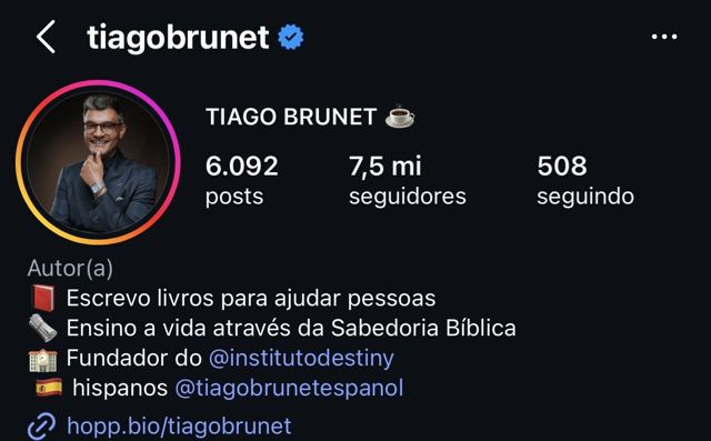 Perfil de Tiago Brunet no Instagram