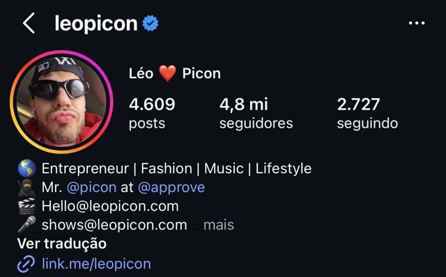 Perfil de Léo Picon no Instagram