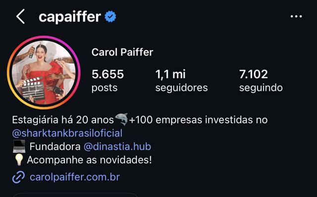 Perfil de Carol Paiffer no Instagram