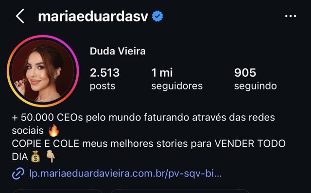 Perfil de Duda Vieira no Instagram