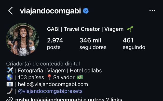 Perfil de Viajando com Gabi no Instagram