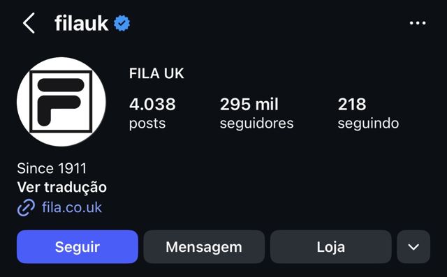 Perfil de FILA UK no Instagram