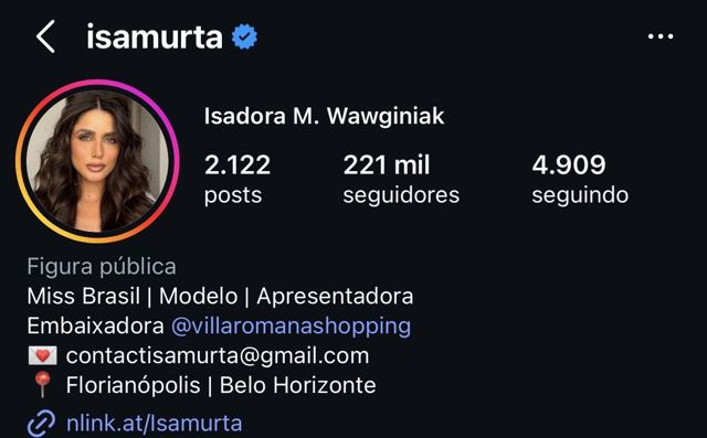 Perfil de Isa Murta no Instagram